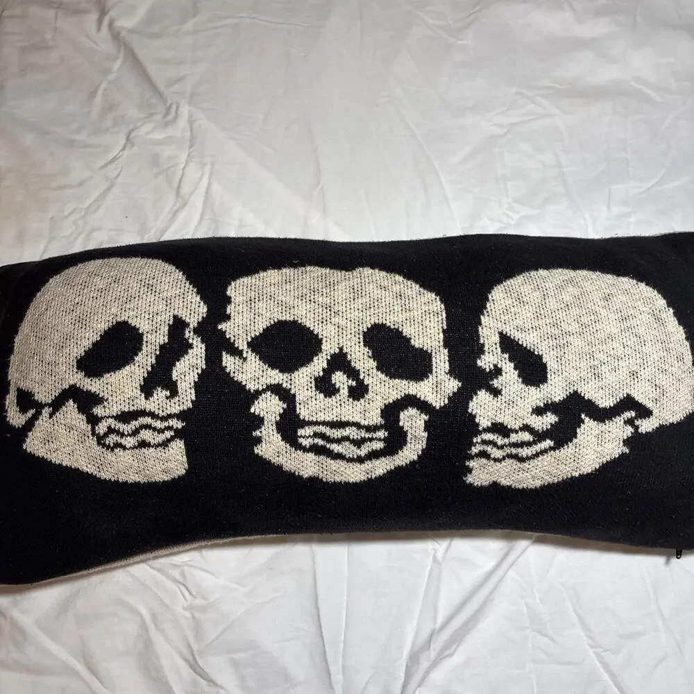 Magaschoni Home Throw Pillow Skulls Black & White Halloween Goth